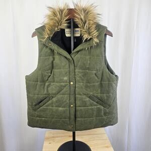 Stormy Kromer Waxed Canvas Puffer Vest Olive XL Faux Fur Collar